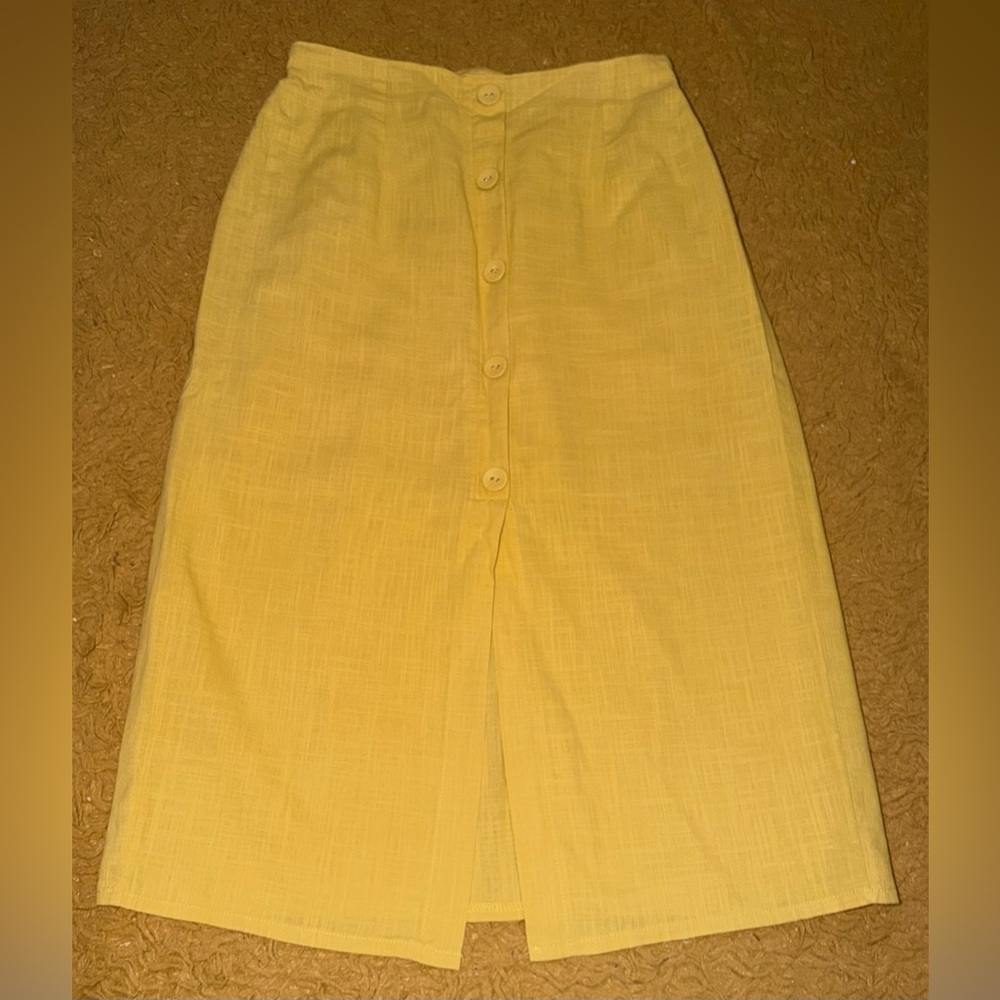 Mustard Yellow Button-Front Midi Skirt